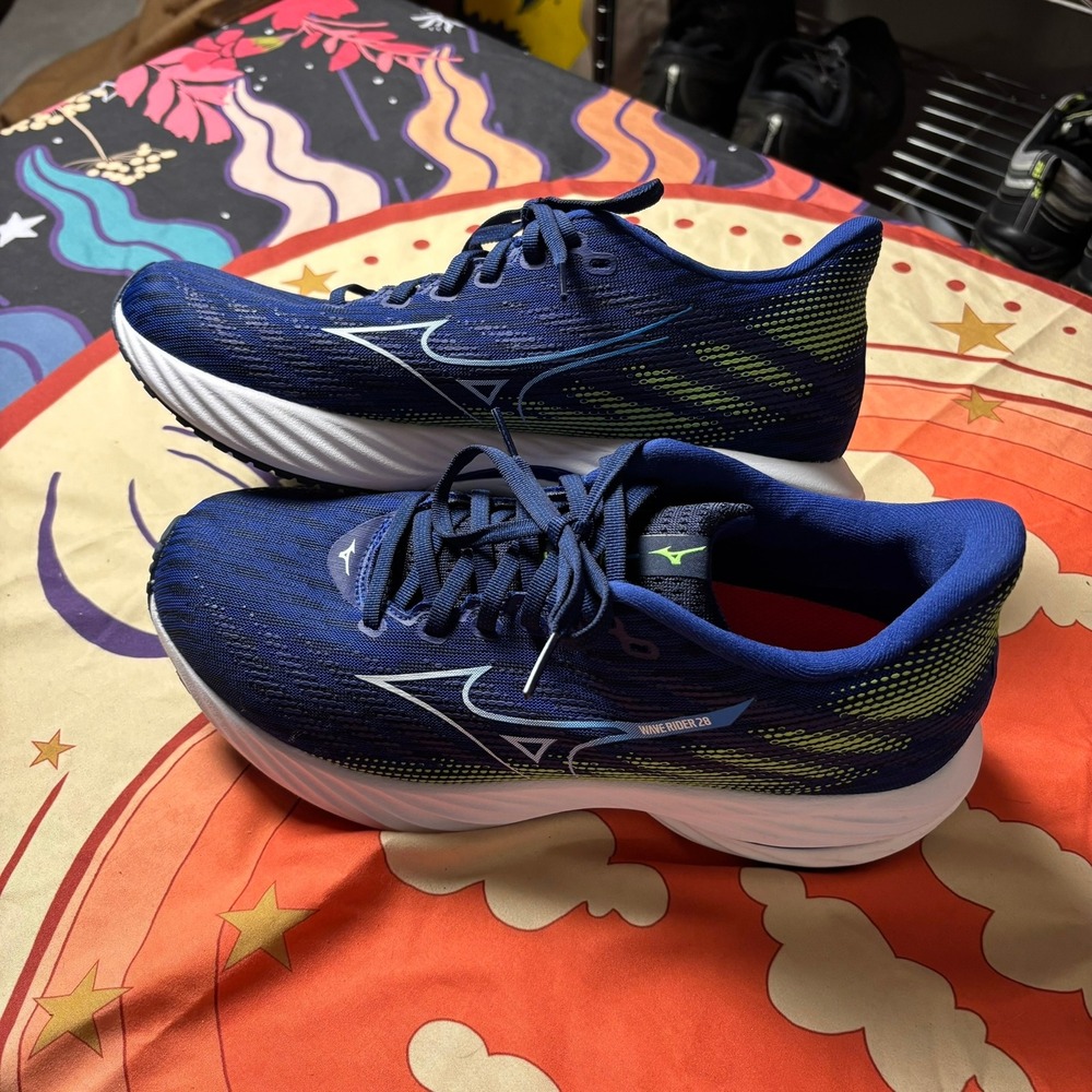 Mizuno Wave Rider 28 Mens Running Shoes Blue Lime Athletic Sneakers Size 9 Walk - Picture 9 of 11